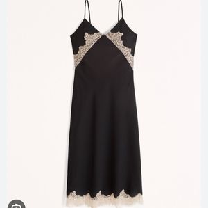 Abercrombie Lace-Trim Satin Slip Midi Dress